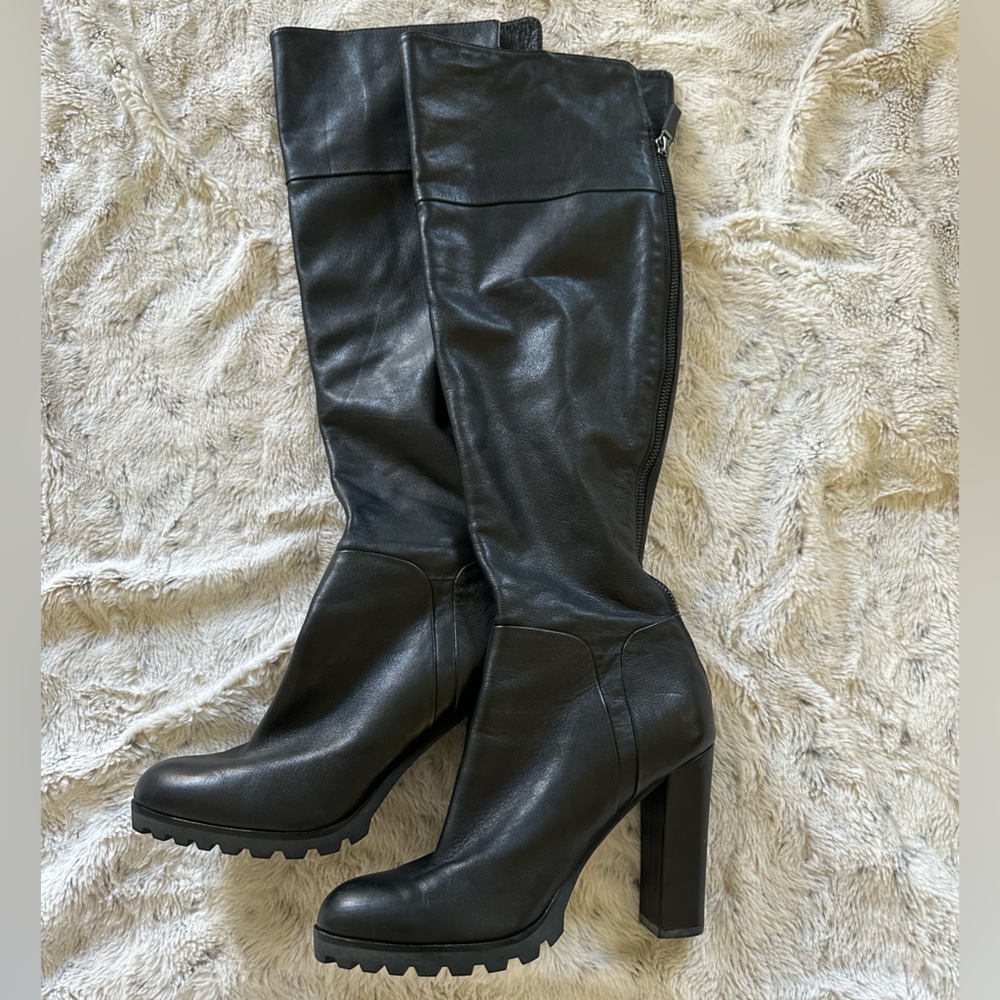 Black Leather Knee-High Boots